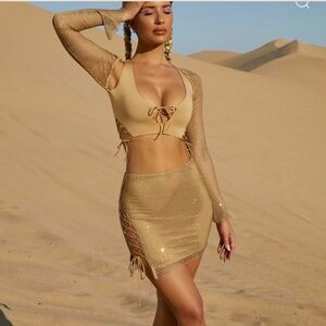 NWT Oh Polly Embellished Mesh Micro Mini Skirt
Rhinestone Lace-Up Size 8